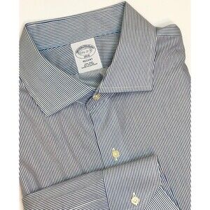 Brooks Brothers Mens 17.5 Reg Blue White Stripe Long Sleeve Button Up Shirt